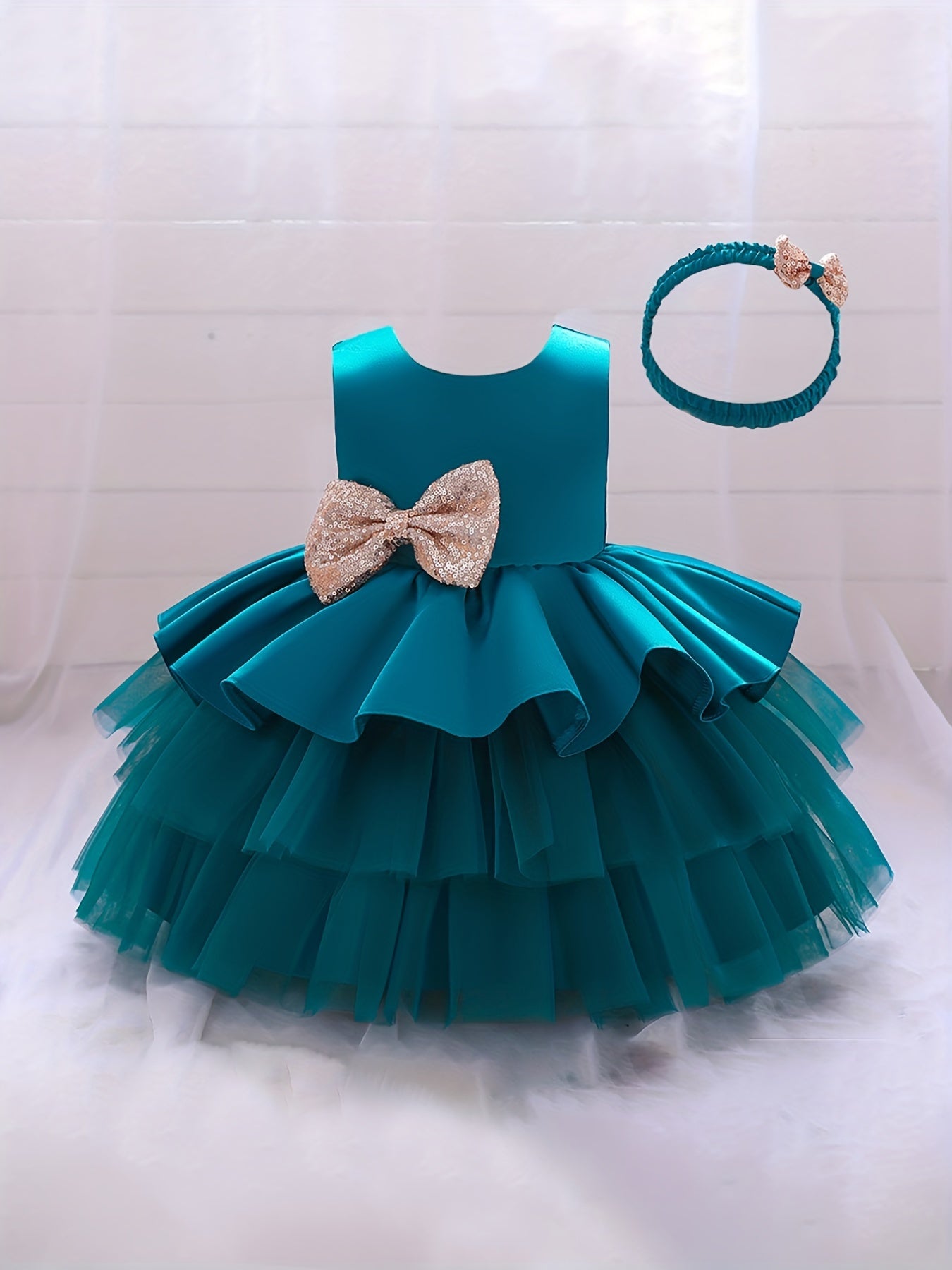 Girls Backless Mesh Puffy Big Bow Princess Dress