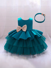 Girls Backless Mesh Puffy Big Bow Princess Dress