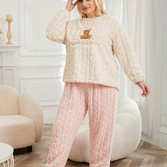 Women's Plus Teddy Bear Pattern Flannel Pajama Set