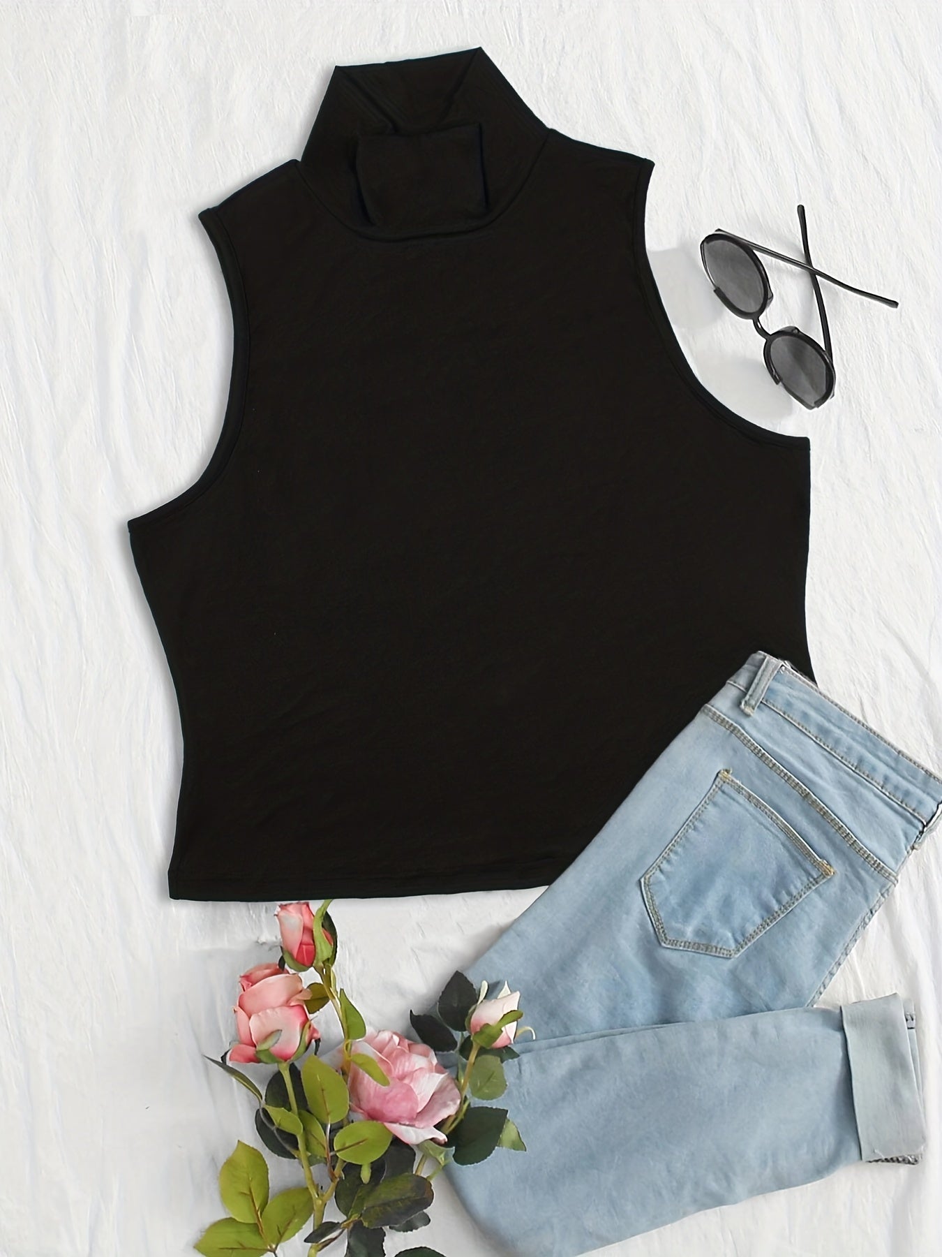 Solid High Neck Tank Top
