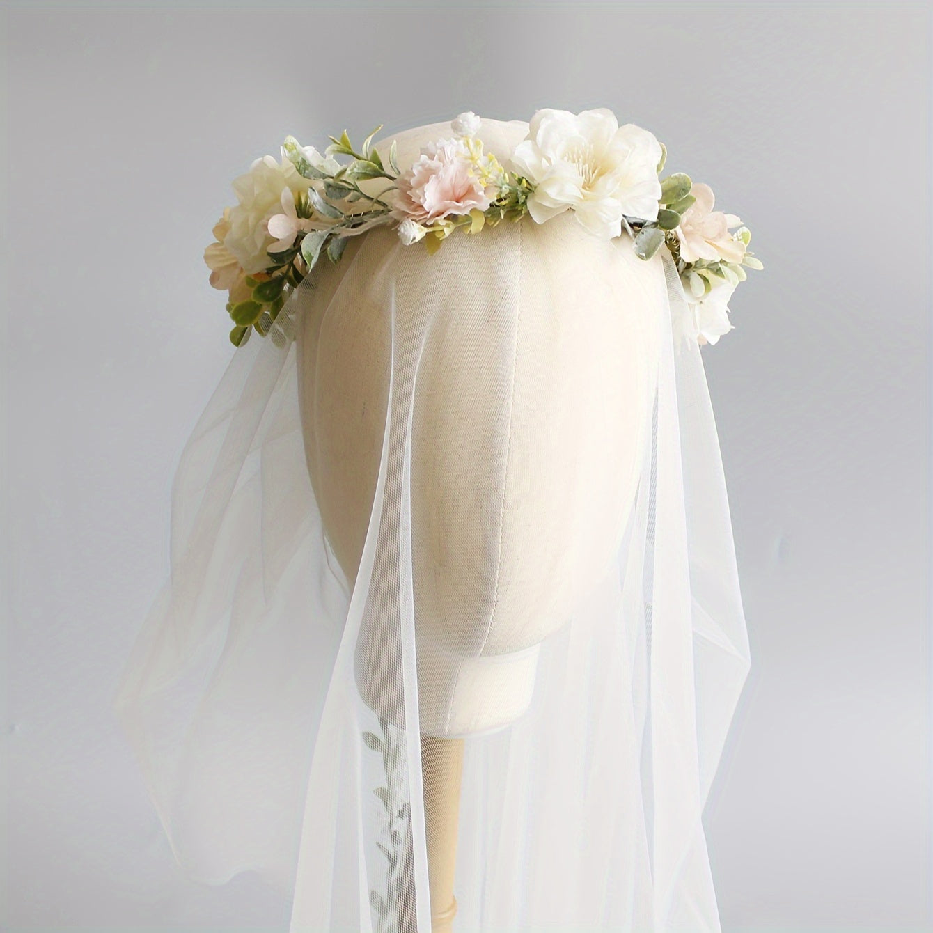 Bridal Veil Flower Crown and Sweet Double Layer Head Veil