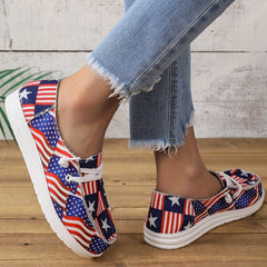 Women's Flag Pattern Canvas Shoes Casual Lace Up Outdoor Loafers Lightweight
