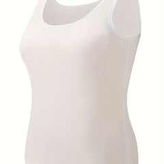 Solid Tank Top for Women Round Neck High Stretch Casual Loungewear