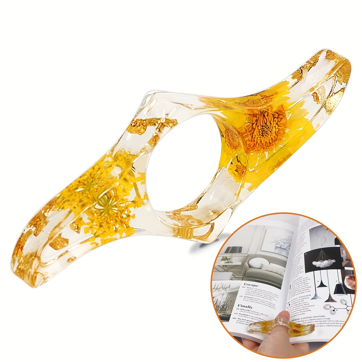 Dried Flower Resin Thumb Book Holder Transparent Flower Resin Book Opener