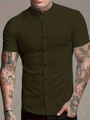 Solid Men's Casual Short Sleeve Shirt Summer Tops