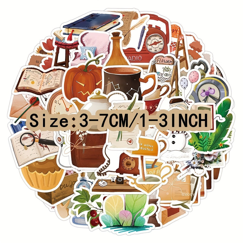 60pcs Brown Retro Nostalgic Series Stickers Waterproof DIY Sticker Pack