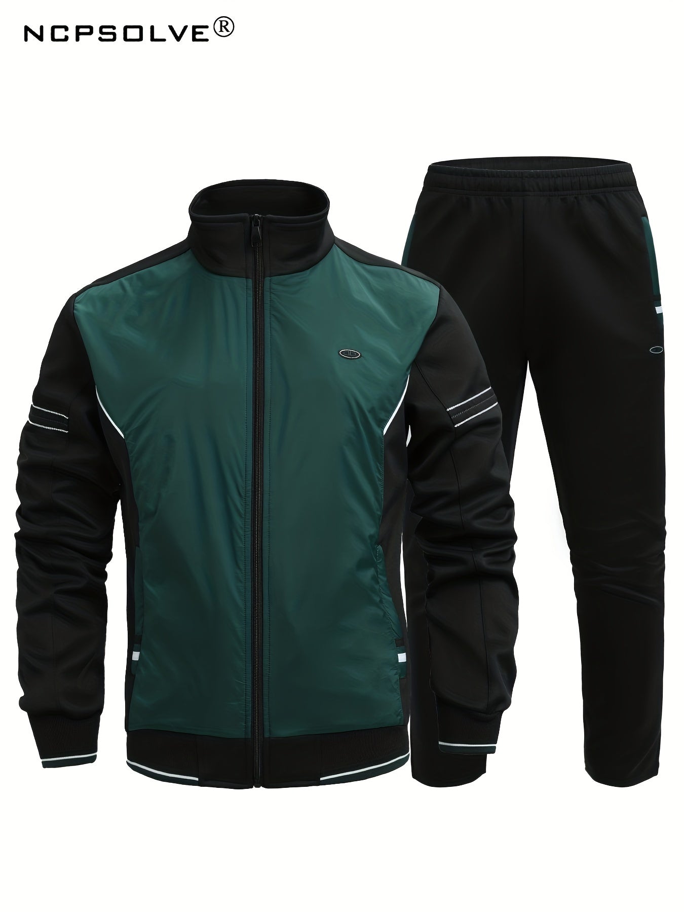 Men's Striped Sports Suit Stand Collar Jacket & Stretch Pants