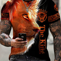 Lion Head 3D Print Men's Street Style Novelty Short Sleeve T Shirt