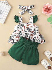 Baby Girls Leaf Print Peplum Top & Shorts Set