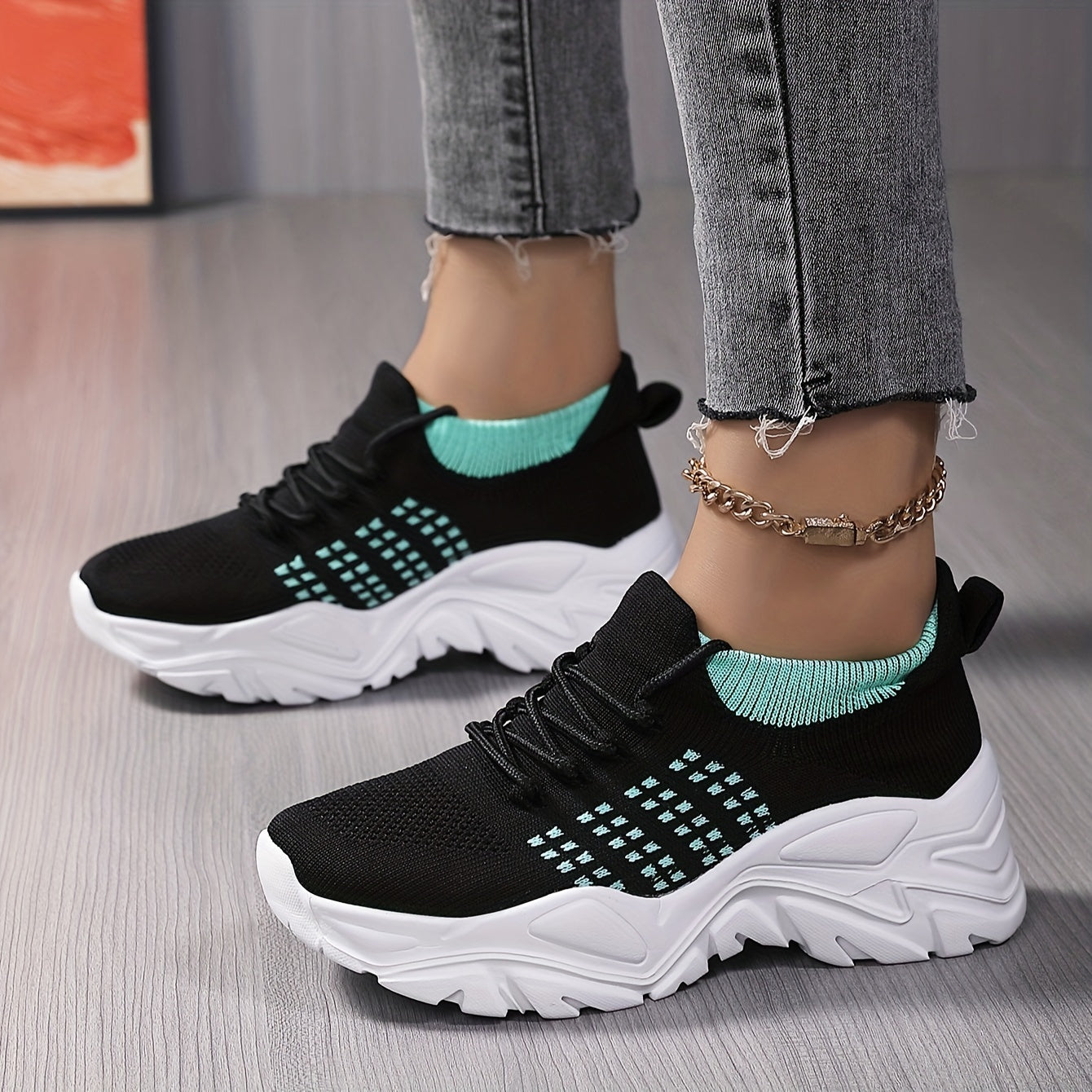 Women's Lace up Chunky Sneakers Non slip Platform Shoes