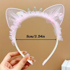 Pink Rabbit Ears Butterfly Head Hoop Girls Non Slip Mesh Hair Accessory