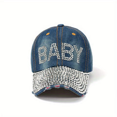 Rhinestone BABY Decor Baseball Cap Washed Distressed Sunshade Dad Hat