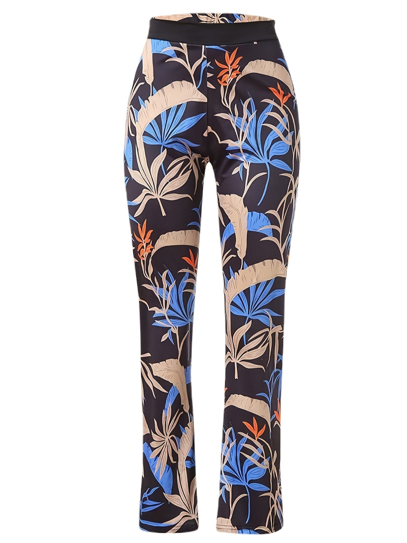 Boho Floral Print Loose Straight Pants High Waist Casual Pants