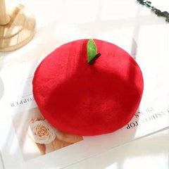 Fruit Leaf Berets Knitted Hollow Crochet Octagonal Hat for Women