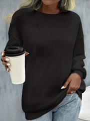 Solid Crew Neck Pullover Sweatshirt Women's Clothing