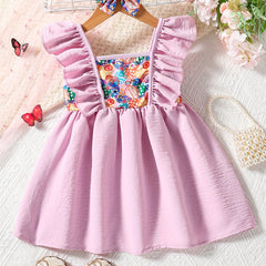 Baby Girl's Cartoon Graphic Flutter Pleated Dress