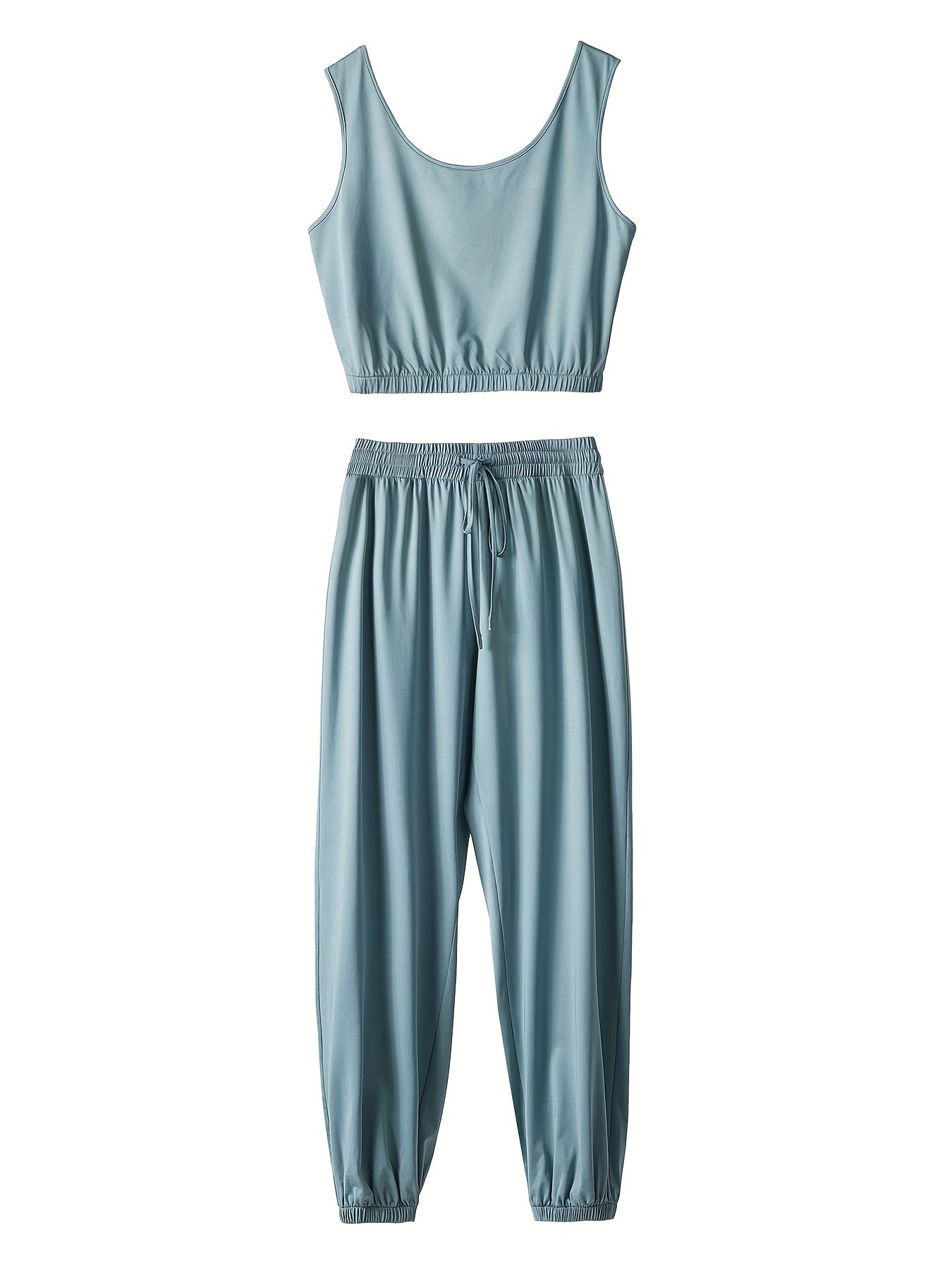 Solid Crop Tank Top & Tie Front Joggers Set