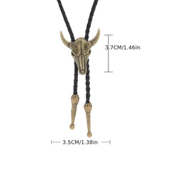 Vintage Leather Bolo Men's Tie Cow Skull Denim Tie