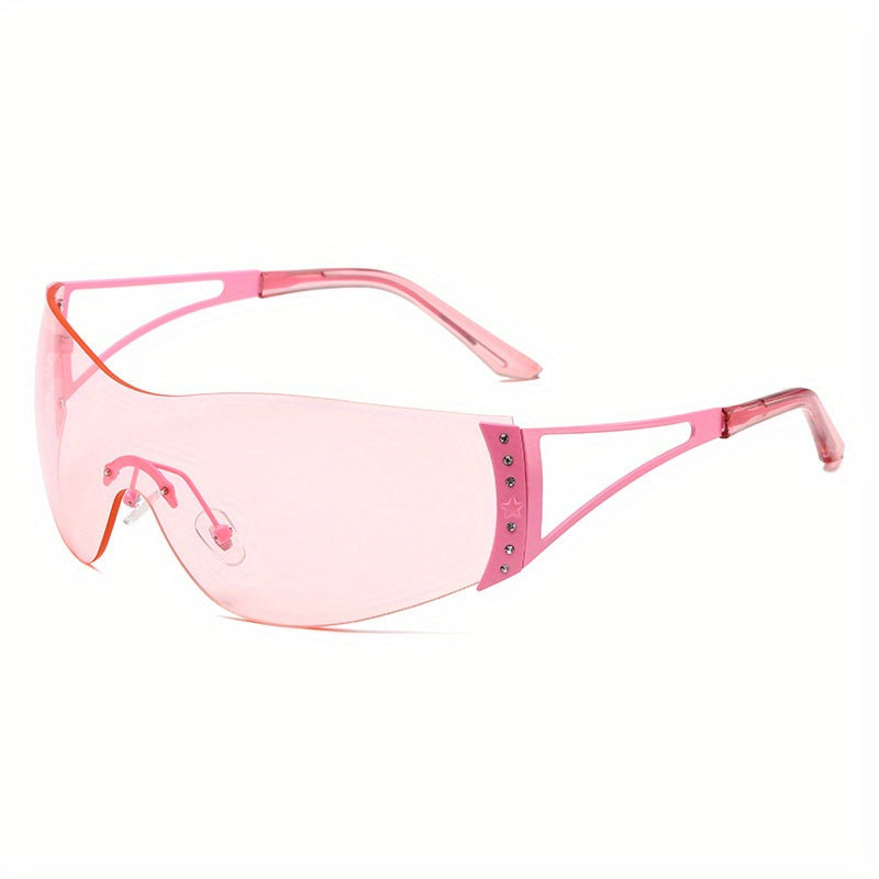 Y2K Wrap Around Sunglasses Ombre Lens Rimless Glasses UV400