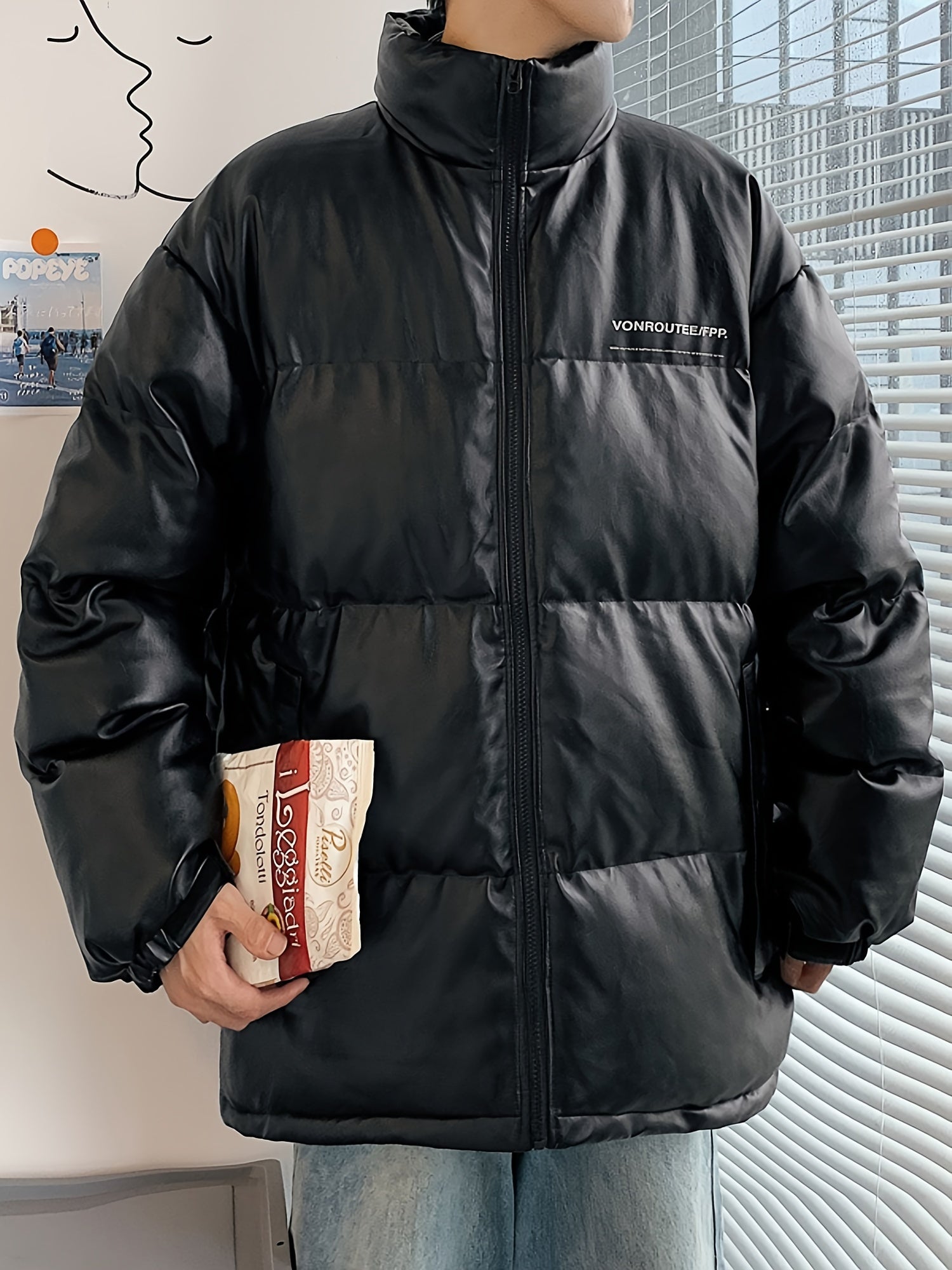 Men's Stand Collar Padded Jacket Casual Warm Soft Loose Winter Coat