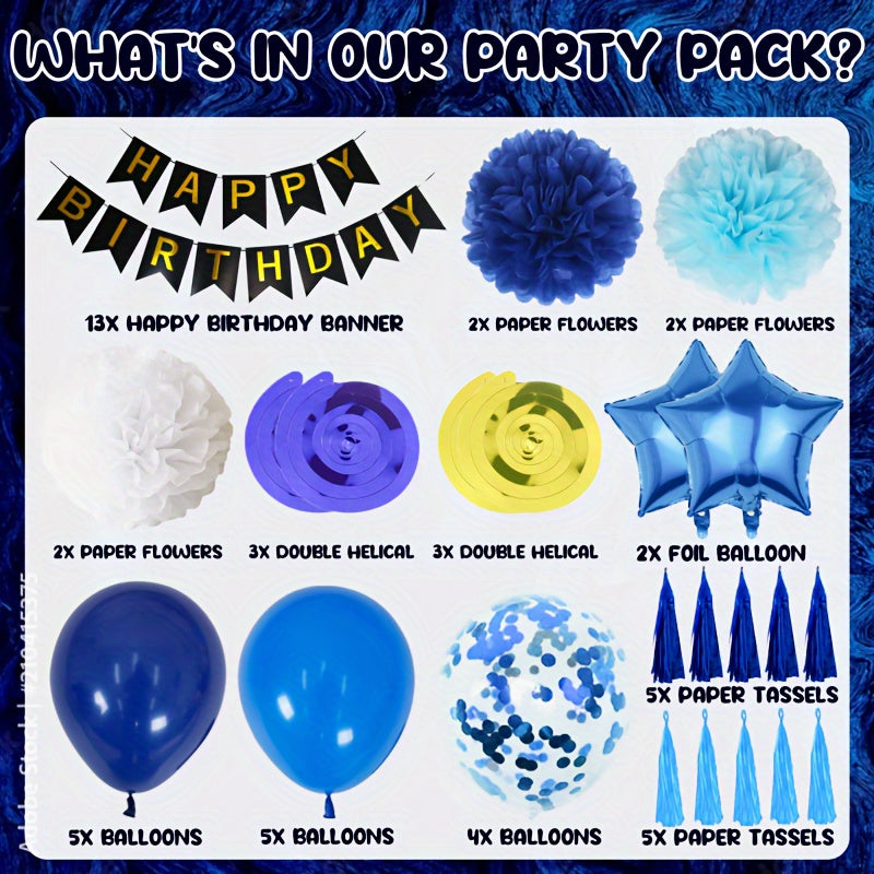 51pcs Birthday Party Decor Set with Banners, Swirls, Pom Poms, Tassels, Balloons