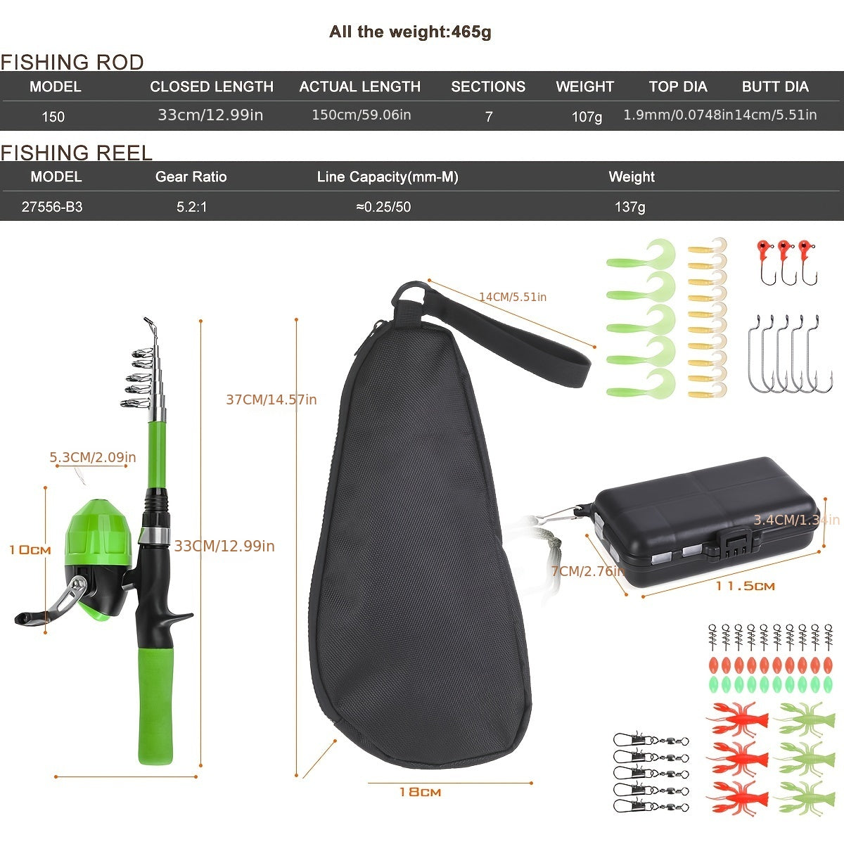LEOFISHING Kids Fishing Starter Pole Set 4 92ft Telescopic Rod Portable Carrier