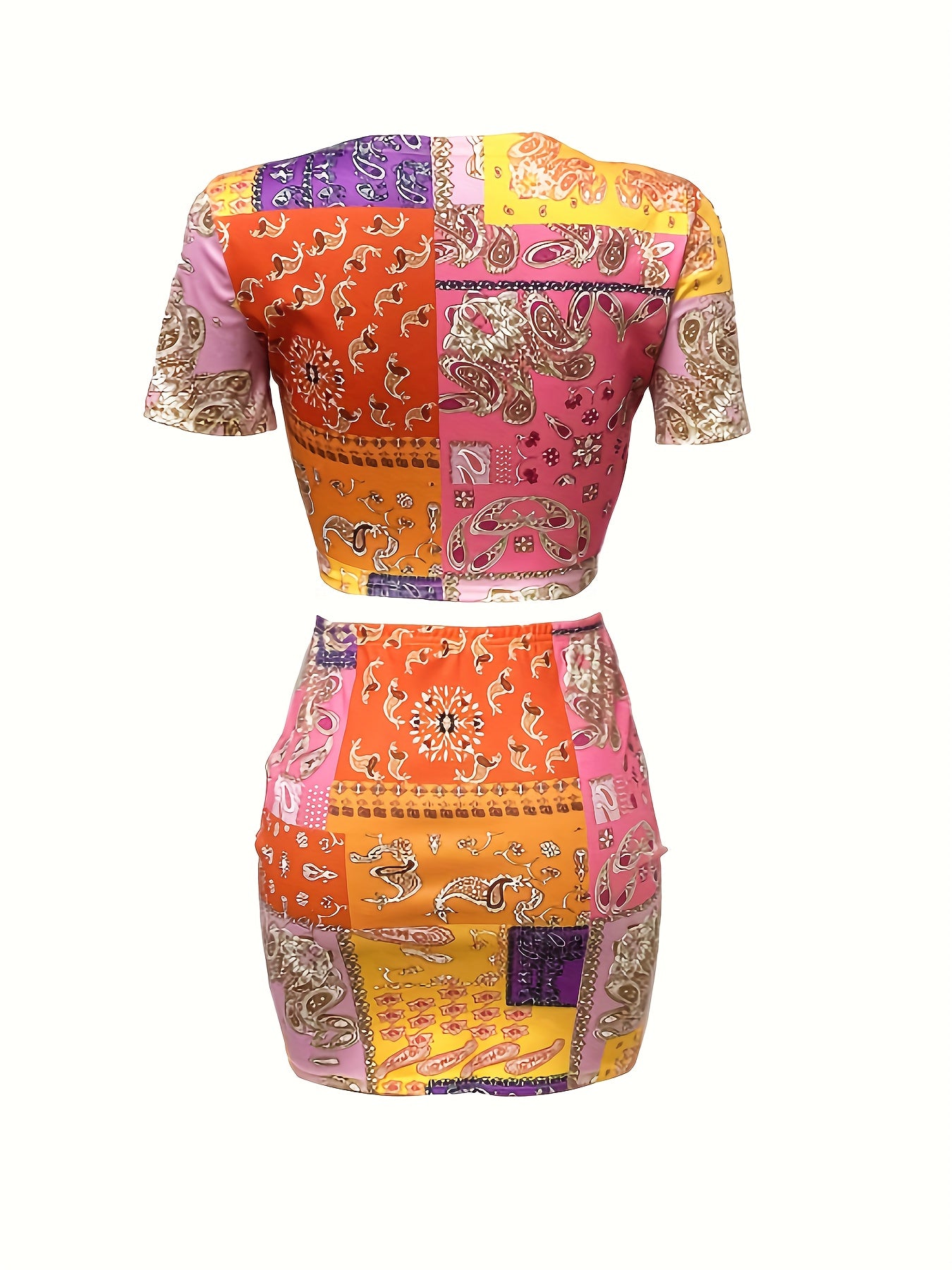 Floral Print Two Piece Set V Neck Crop Top & Bodycon Skirt