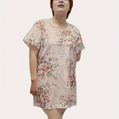 Floral Print Plus Size Loungewear Dress with Short Sleeve Tee Nightdress