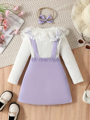 Girl's Top & Jumpsuit Set Lace Ribbed Skirt Casual Outfits Kids Clothes