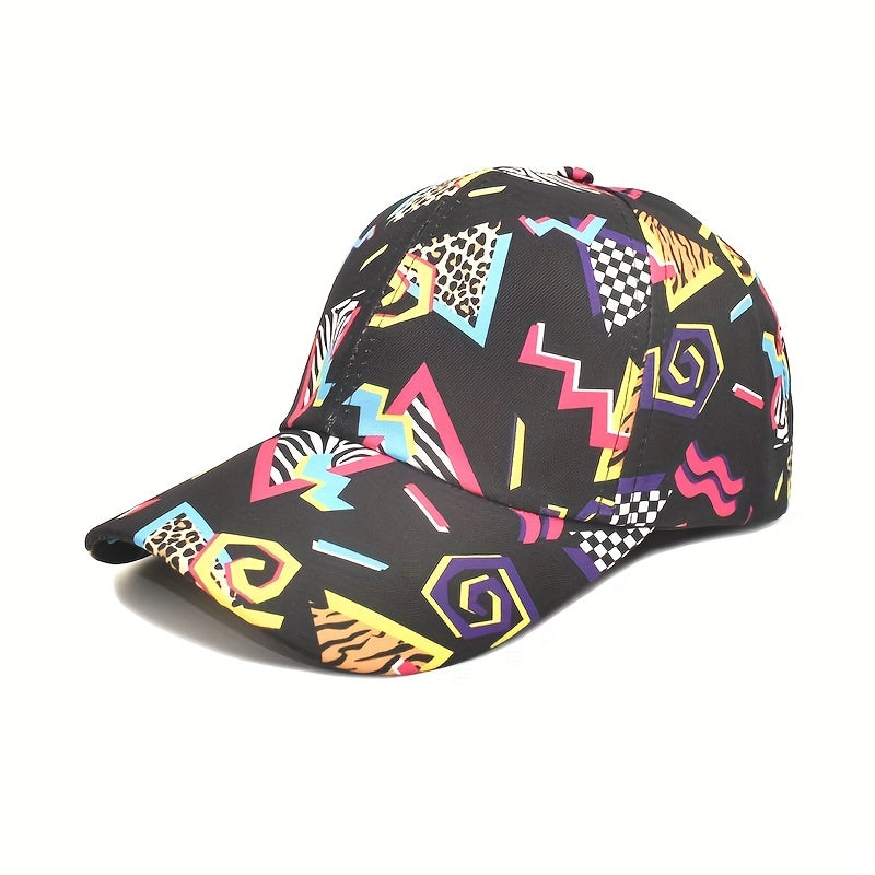 Vintage Geometric Graffiti Print Baseball Cap 80s Unisex Hip Hop Dad Hat