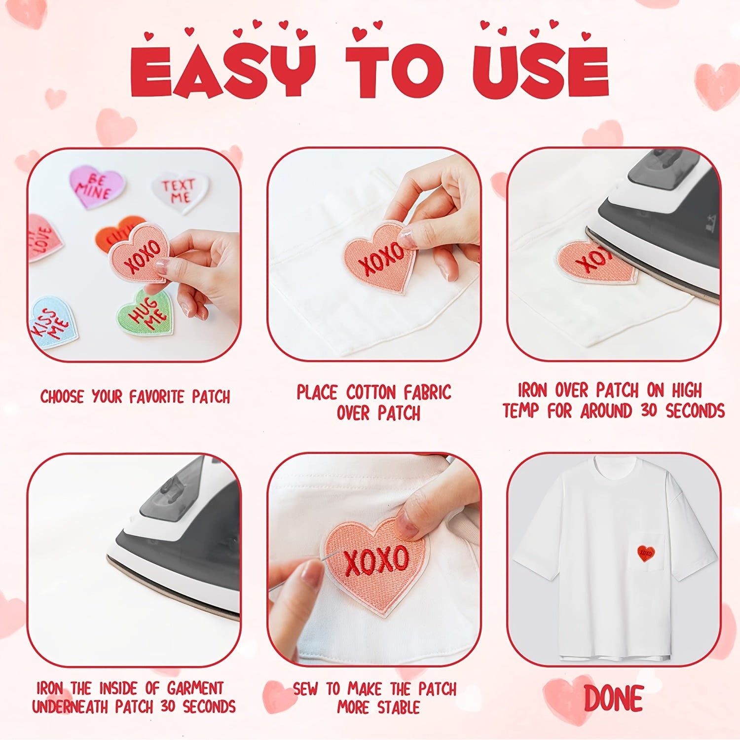 Valentines Iron On Patches Conversation Hearts Sew On Embroidered Applique