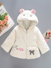Girls Fleece Hooded Coat With Bag For Winter Kids Clothes