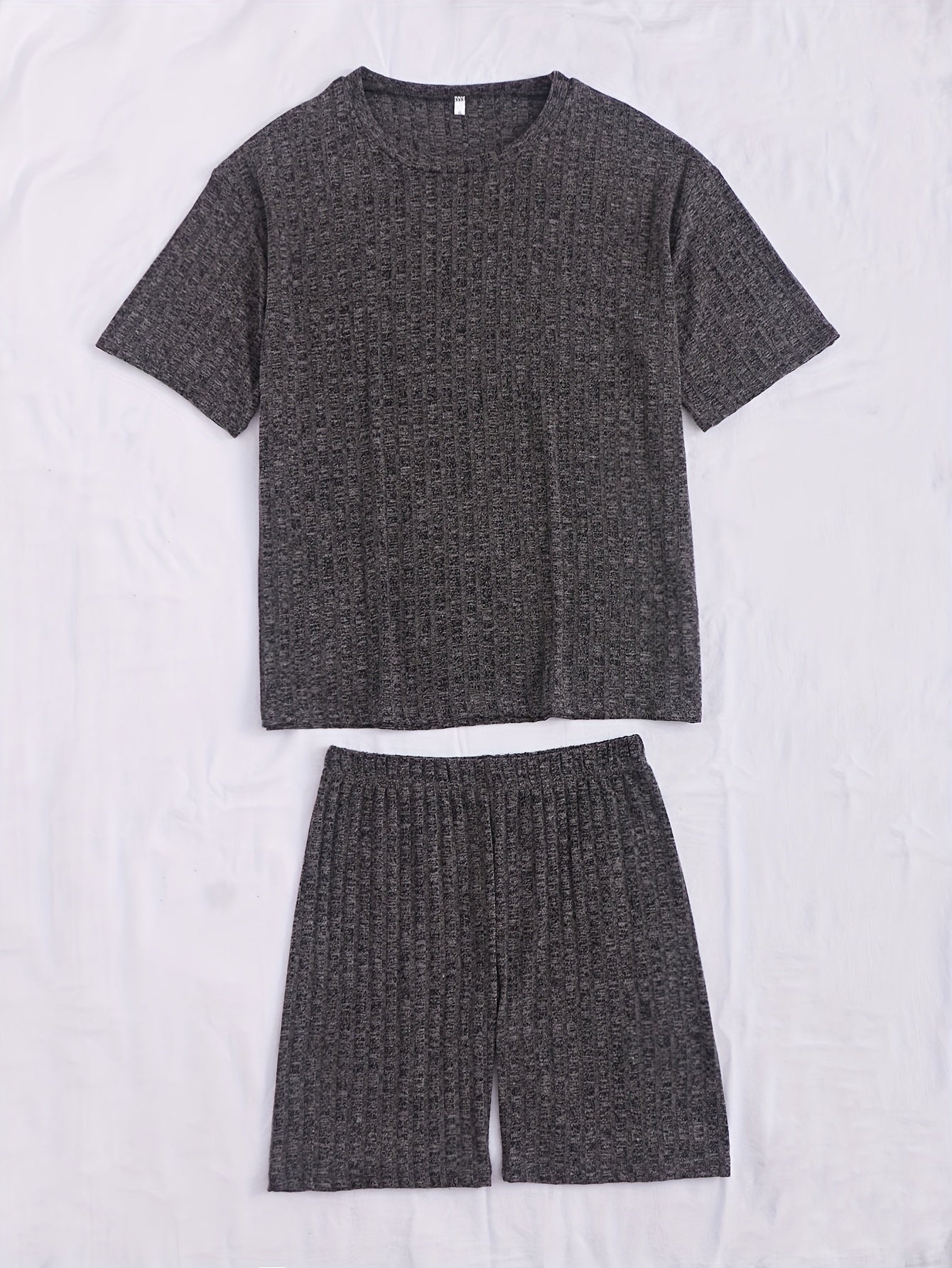 Ribbed Lounge Set Short Sleeve Top & Shorts Women's Loungewear