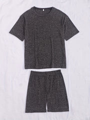 Ribbed Lounge Set Short Sleeve Top & Shorts Women's Loungewear