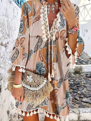 Boho Dress V Neck Tassels Casual Dress For Spring & Summer