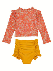 2pcs Girls Sweet Swimsuit Ruffle Trim Top Shorts Kids Clothes For Summer