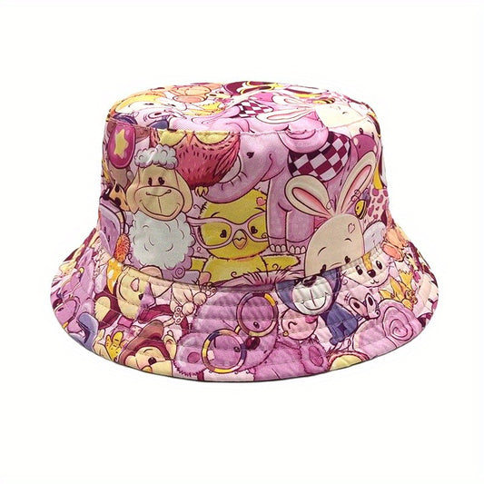 Kids Sunshade Bucket Hat Cartoon Pattern Double sided Sun Hat