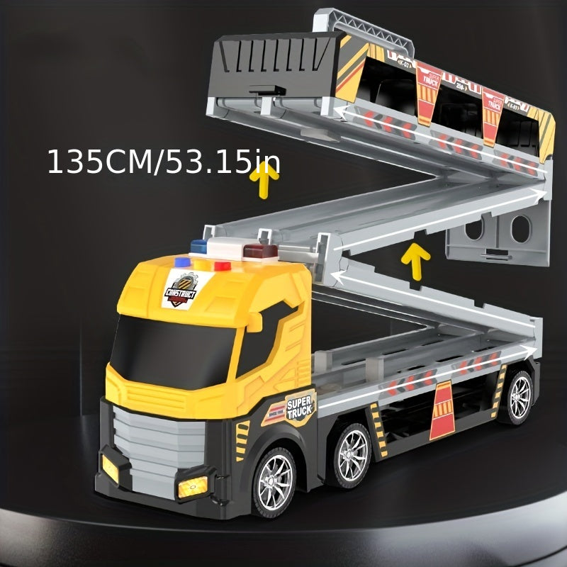 Construction Vehicle Transport Truck & Fire Engine Carrier Toy Set