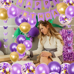 Purple Birthday Decorations Butterfly Garland Balloons Flowers Cake Toppers