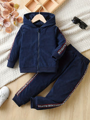 Boys 2pc Set Hoodie & Sweatpants Letter Deco Corduroy Suit for Fall/Winter