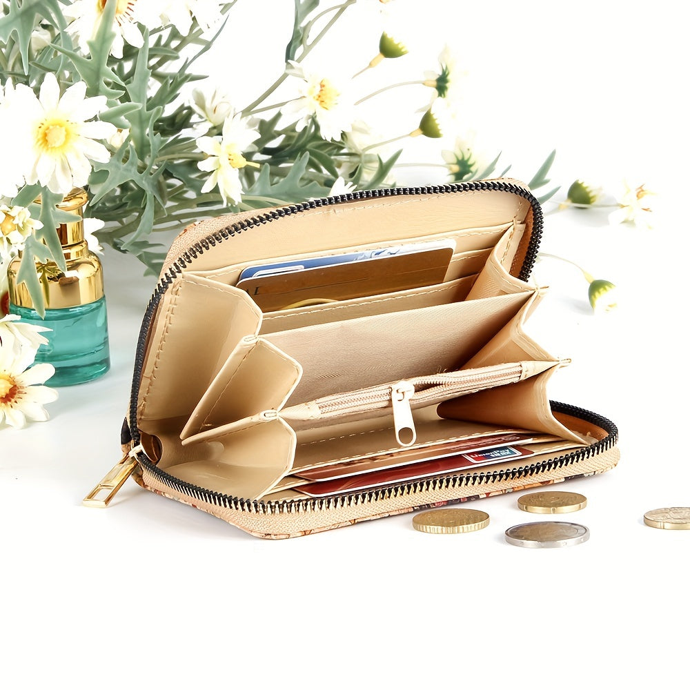 Vintage Pattern Clutch Coin Purse Zipper Around Wallet