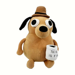 Yellow Angry Dog Plush Toy with Cup This Is Fine Meme