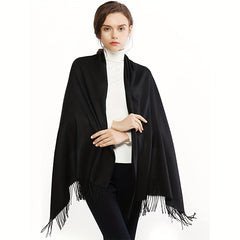 Monochrome Fringed Shawl Wrap Y2K Retro Cashmere Scarf
