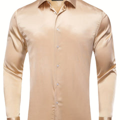 Men's Silk Button Down Long Sleeve Shirt for Wedding or Regular Fit