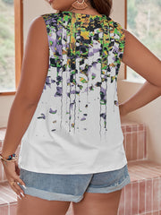 Casual Tank Top Women's Plus Random Print V Neck Slight Stretch