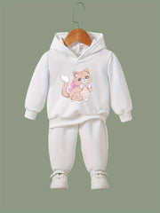Chubby Cat Print Hoodies Pants Set For Kids Spring Fall Sports