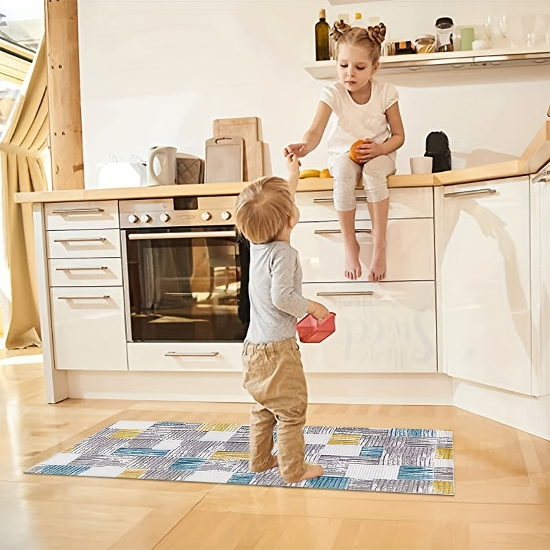 2pcs Boho Plaid Kitchen Rugs Absorbent Non Slip Stain Resistant