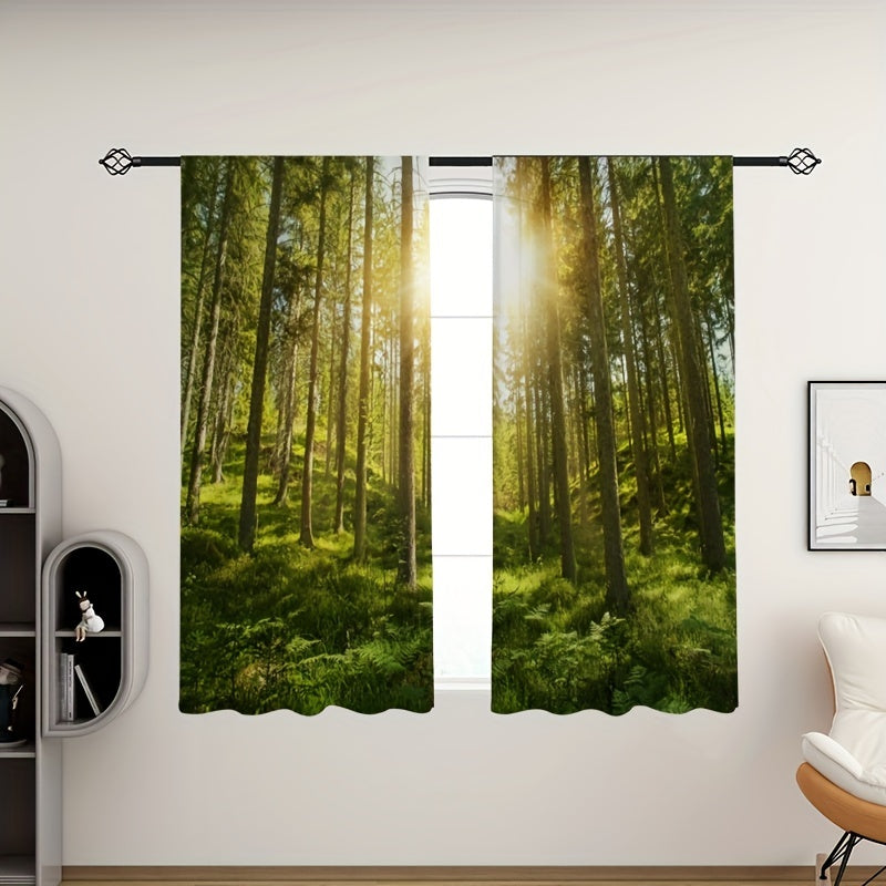 2pcs Sunlight Forest Printed Curtains Decorative Home Decor