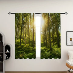 2pcs Sunlight Forest Printed Curtains Decorative Home Decor