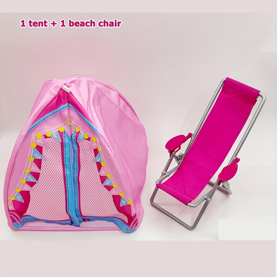 Doll Travel Set Doll Accessories Outdoor Play House Tent Beach Chair Toy